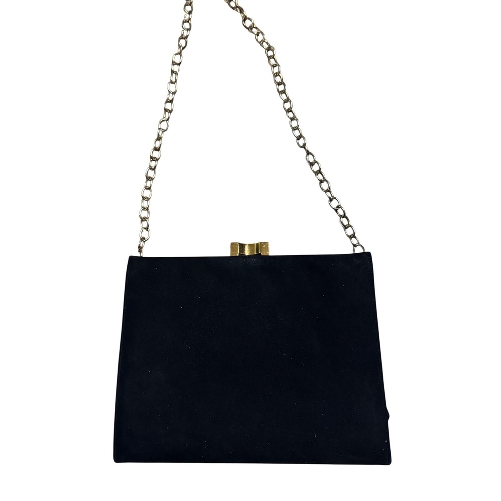 Coblentz Original Vintage Black Suede Evening Bag Gold Chain Strap Clutch